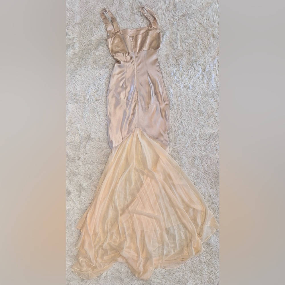 NWOT HOUSE OF CB 'Vittoria' Champagne Chiffon Floor Length Gown sz L - Picture 7 of 11